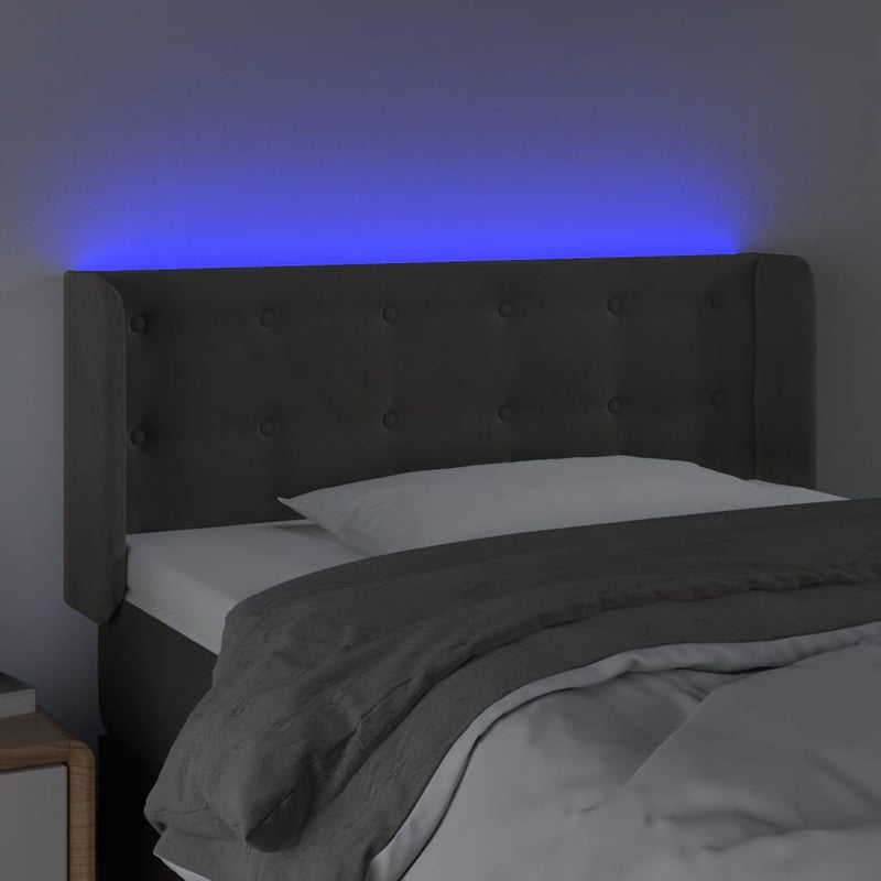vidaXL sötétszürke bársony LED-es fejtámla 103 x 16 x 78/88 cm
