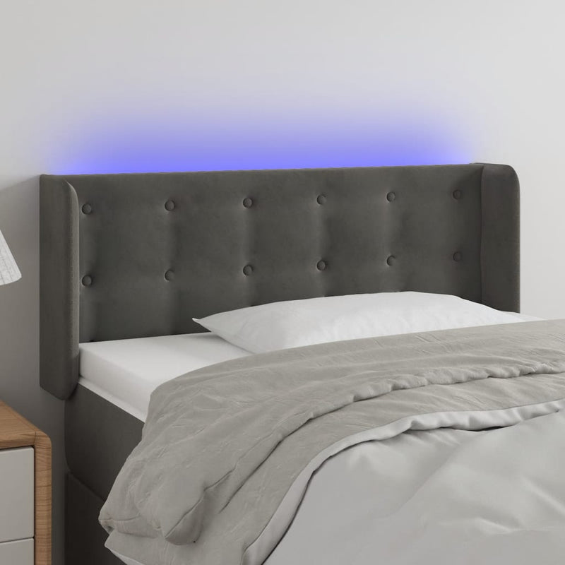 vidaXL sötétszürke bársony LED-es fejtámla 103 x 16 x 78/88 cm