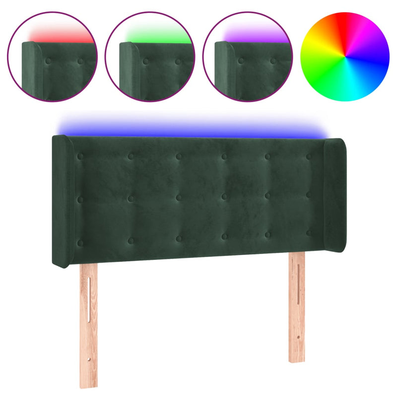 vidaXL sötétzöld bársony LED-es fejtámla 103 x 16 x 78/88 cm