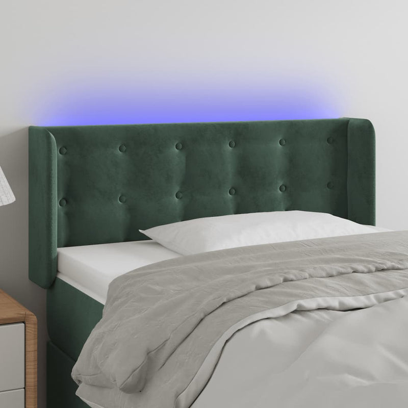 vidaXL sötétzöld bársony LED-es fejtámla 103 x 16 x 78/88 cm