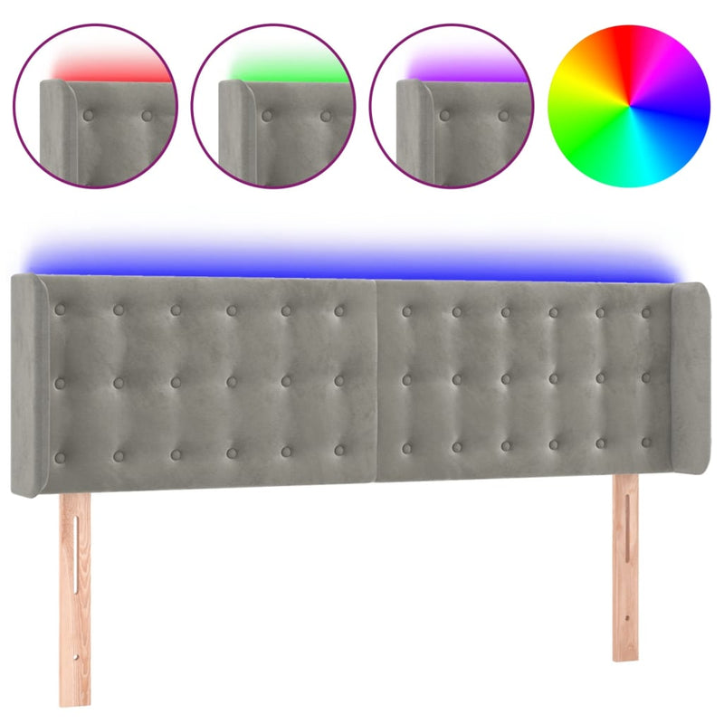 vidaXL világosszürke bársony LED-es fejtámla 147 x 16 x 78/88 cm
