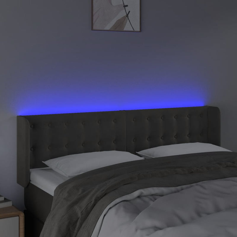 vidaXL sötétszürke bársony LED-es fejtámla 147 x 16 x 78/88 cm
