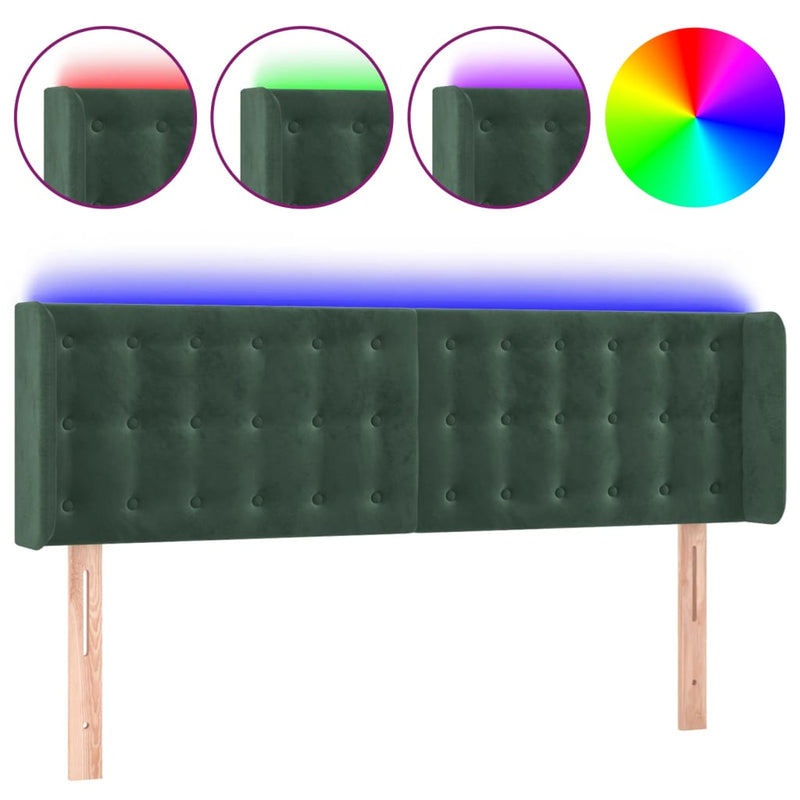 vidaXL sötétzöld bársony LED-es fejtámla 147 x 16 x 78/88 cm