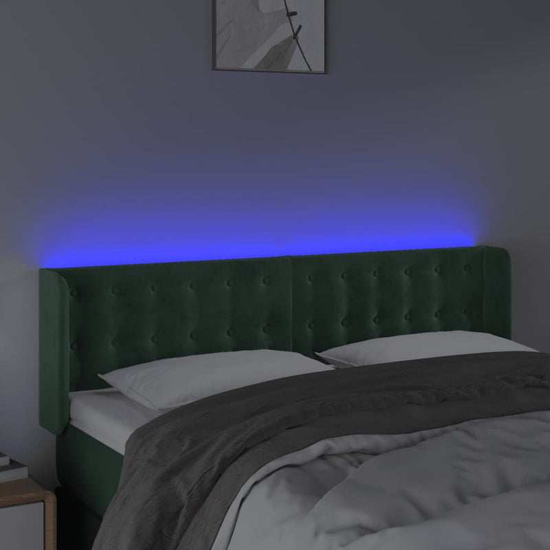 vidaXL sötétzöld bársony LED-es fejtámla 147 x 16 x 78/88 cm