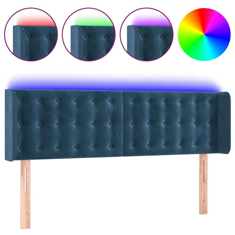 vidaXL sötétkék bársony LED-es fejtámla 147 x 16 x 78/88 cm