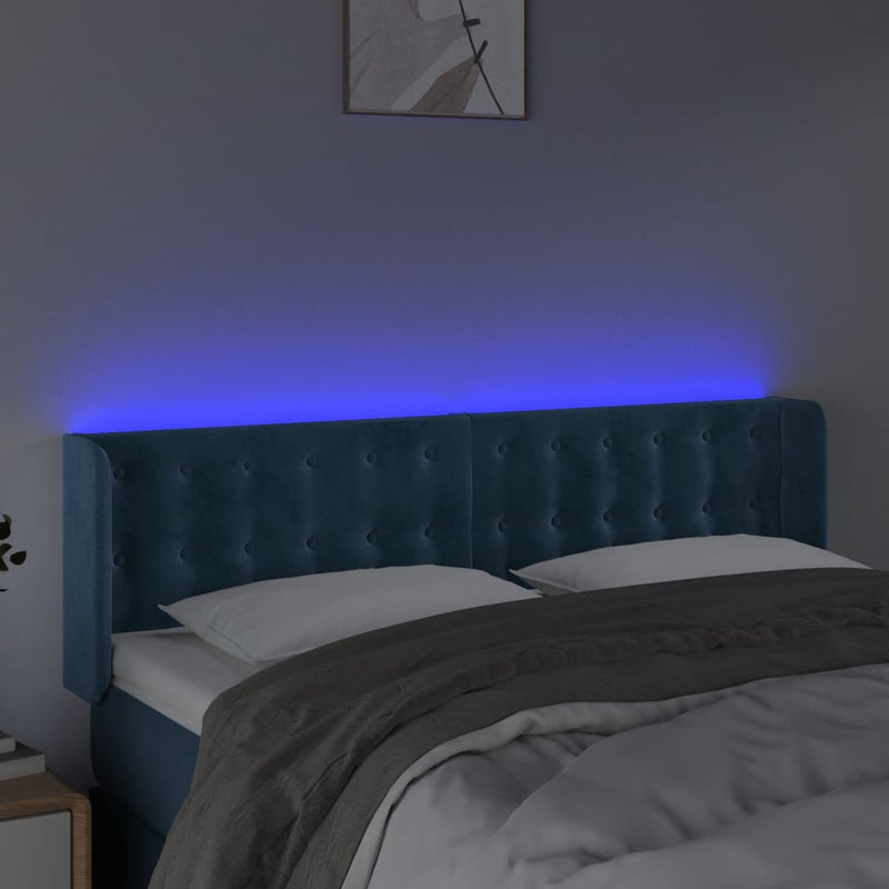 vidaXL sötétkék bársony LED-es fejtámla 147 x 16 x 78/88 cm