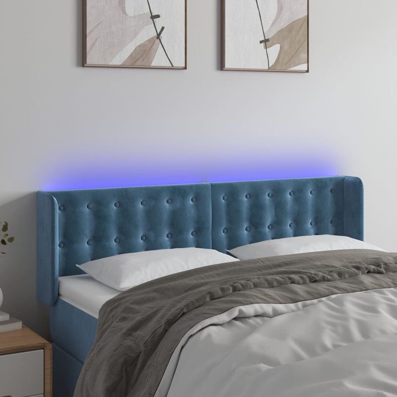 vidaXL sötétkék bársony LED-es fejtámla 147 x 16 x 78/88 cm
