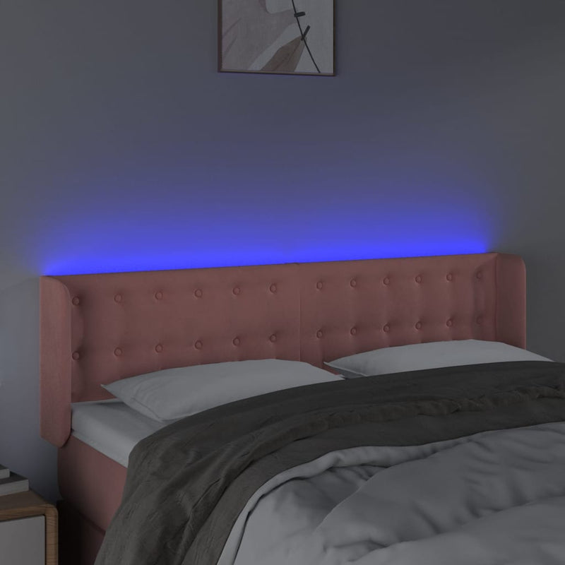 vidaXL rózsaszín bársony LED-es fejtámla 147x16x78/88 cm