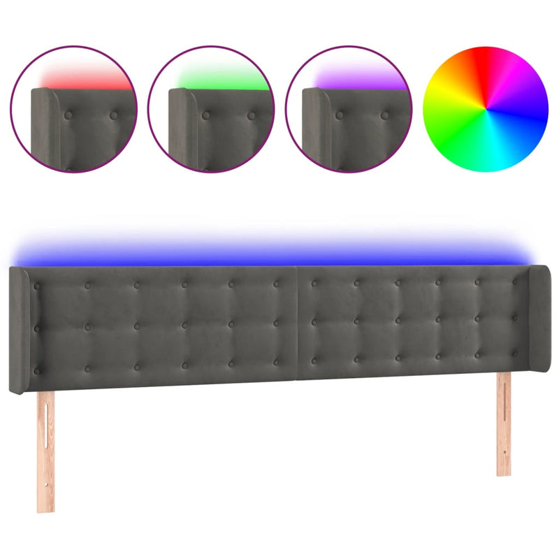 vidaXL sötétszürke bársony LED-es fejtámla 163 x 16 x 78/88 cm