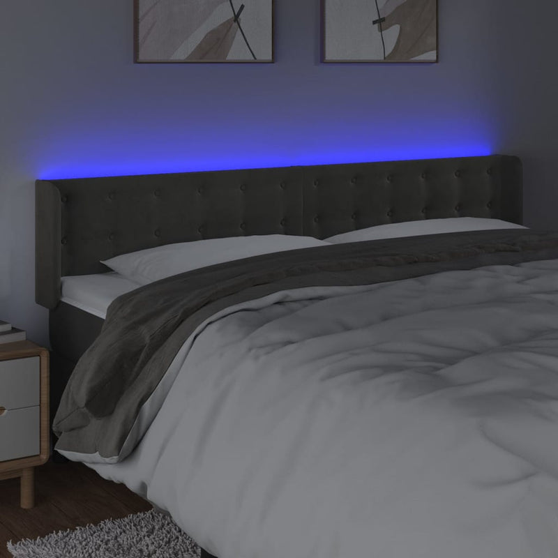 vidaXL sötétszürke bársony LED-es fejtámla 163 x 16 x 78/88 cm