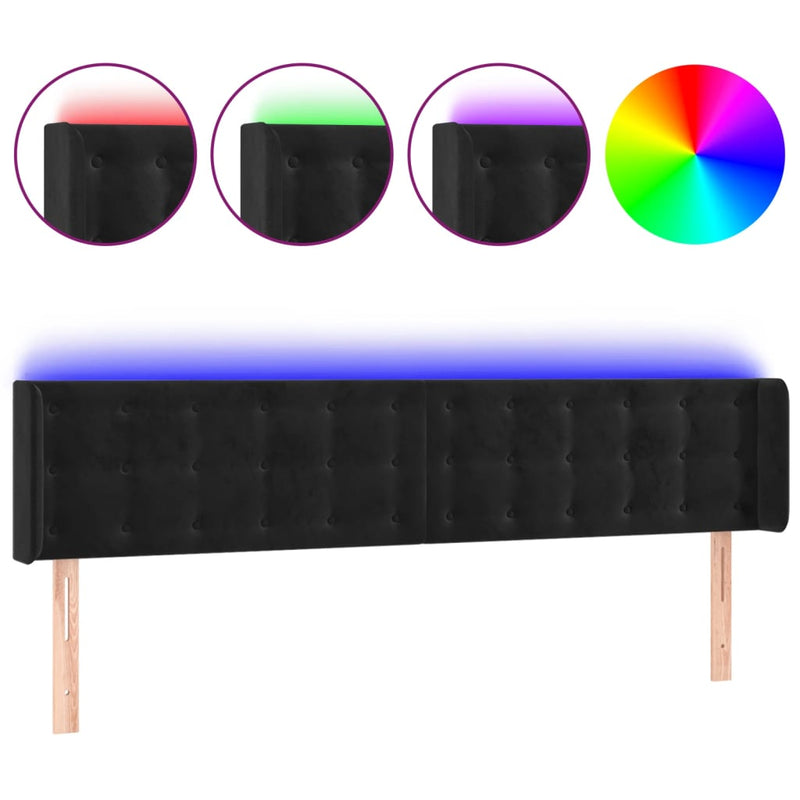vidaXL fekete bársony LED-es fejtámla 163 x 16 x 78/88 cm