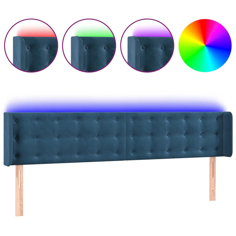 vidaXL sötétkék bársony LED-es fejtámla 163 x 16 x 78/88 cm