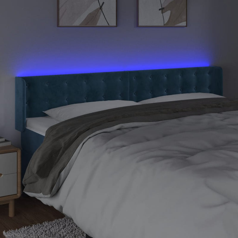 vidaXL sötétkék bársony LED-es fejtámla 163 x 16 x 78/88 cm
