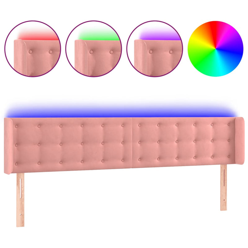vidaXL rózsaszín bársony LED-es fejtámla 163x16x78/88 cm