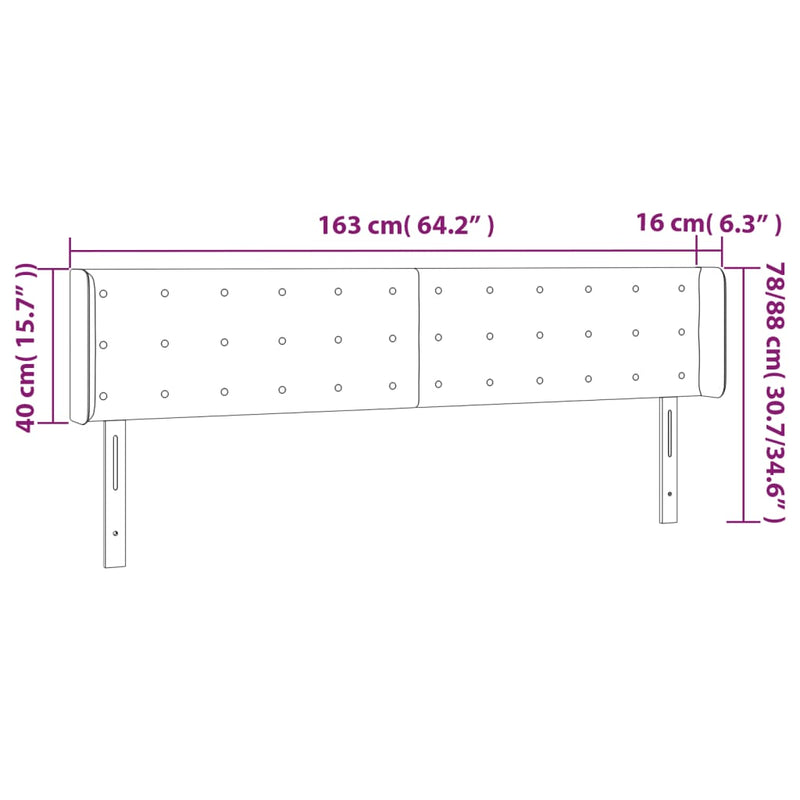 vidaXL rózsaszín bársony LED-es fejtámla 163x16x78/88 cm