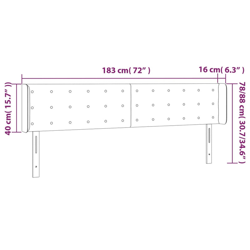 vidaXL fekete bársony LED-es fejtámla 183 x 16 x 78/88 cm