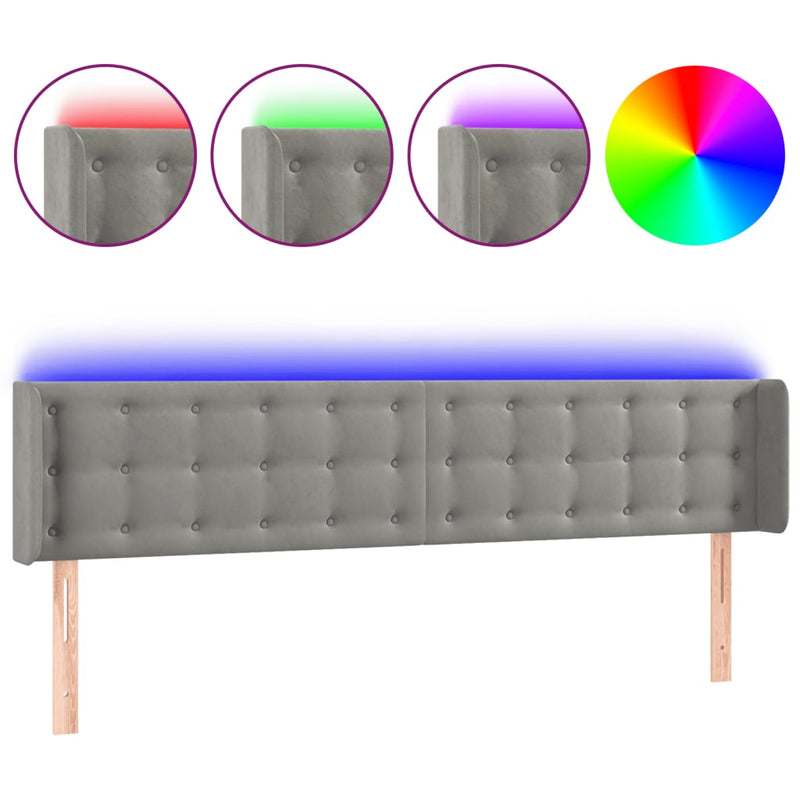 vidaXL világosszürke bársony LED-es fejtámla 203 x 16 x 78/88 cm