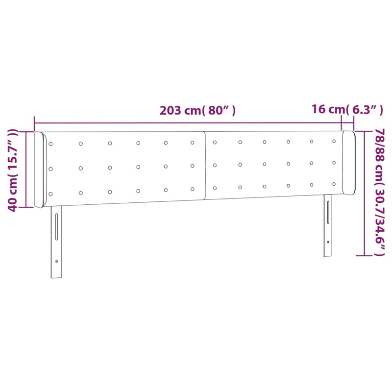 vidaXL fekete bársony LED-es fejtámla 203 x 16 x 78/88 cm