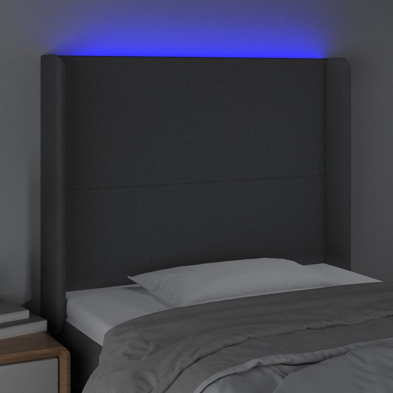vidaXL sötétszürke szövet LED-es fejtámla 83x16x118/128 cm
