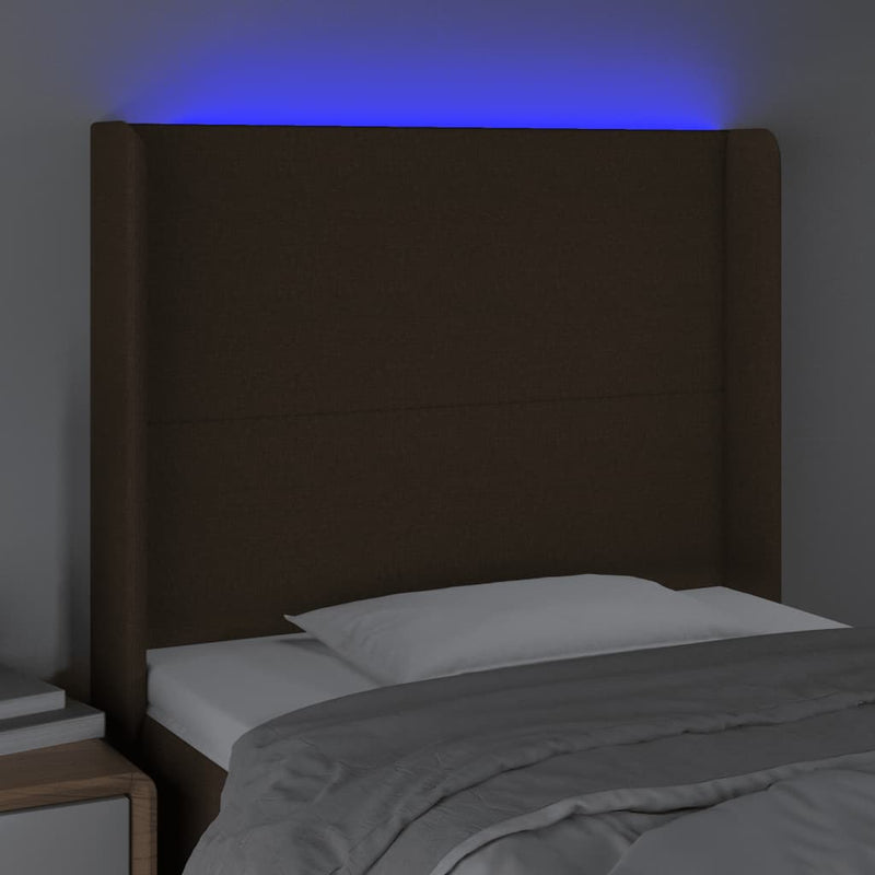 vidaXL sötétbarna szövet LED-es fejtámla 83x16x118/128 cm