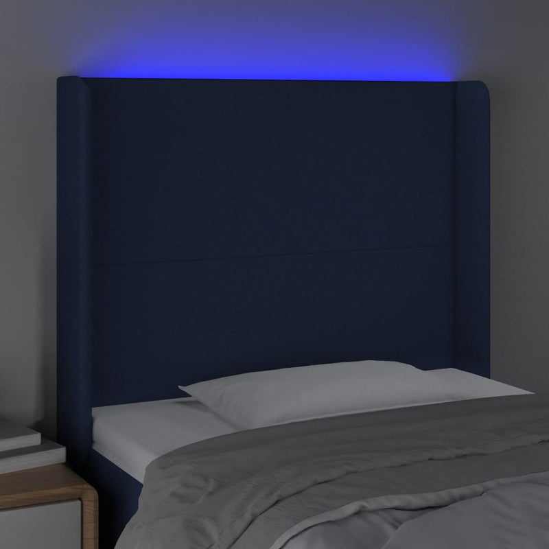 vidaXL kék szövet LED-es fejtámla 83x16x118/128 cm