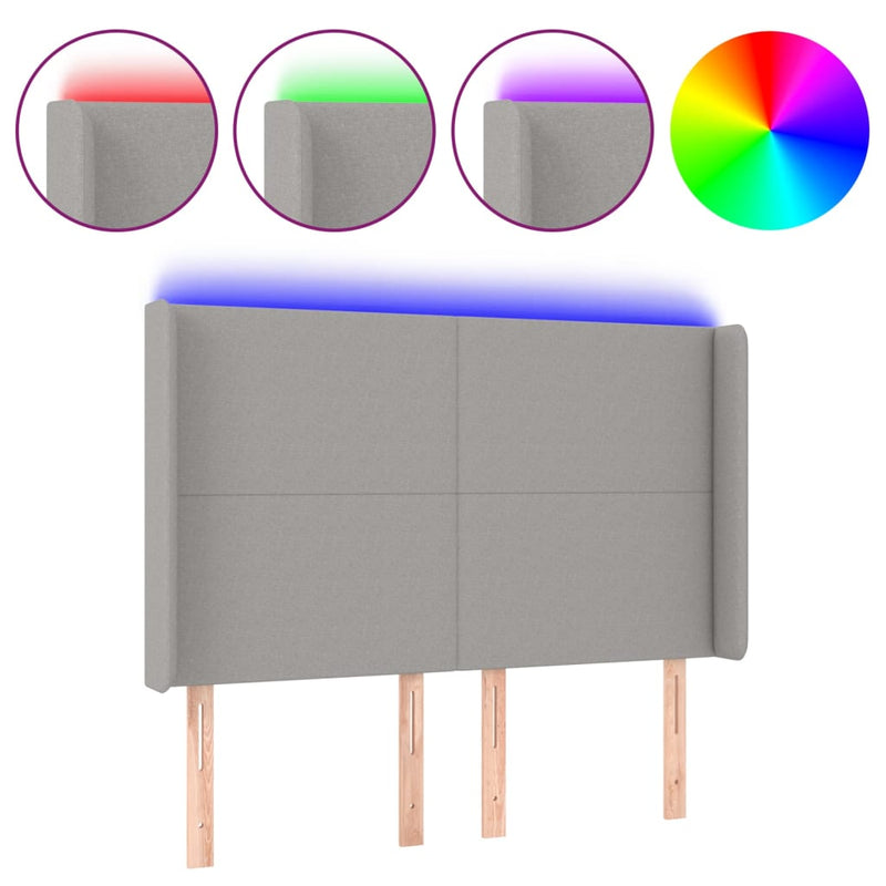 vidaXL világosszürke szövet LED-es fejtámla 147x16x118/128 cm