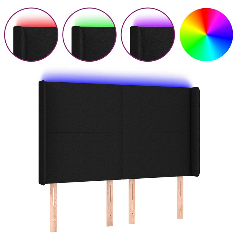 vidaXL fekete szövet LED-es fejtámla 147x16x118/128 cm