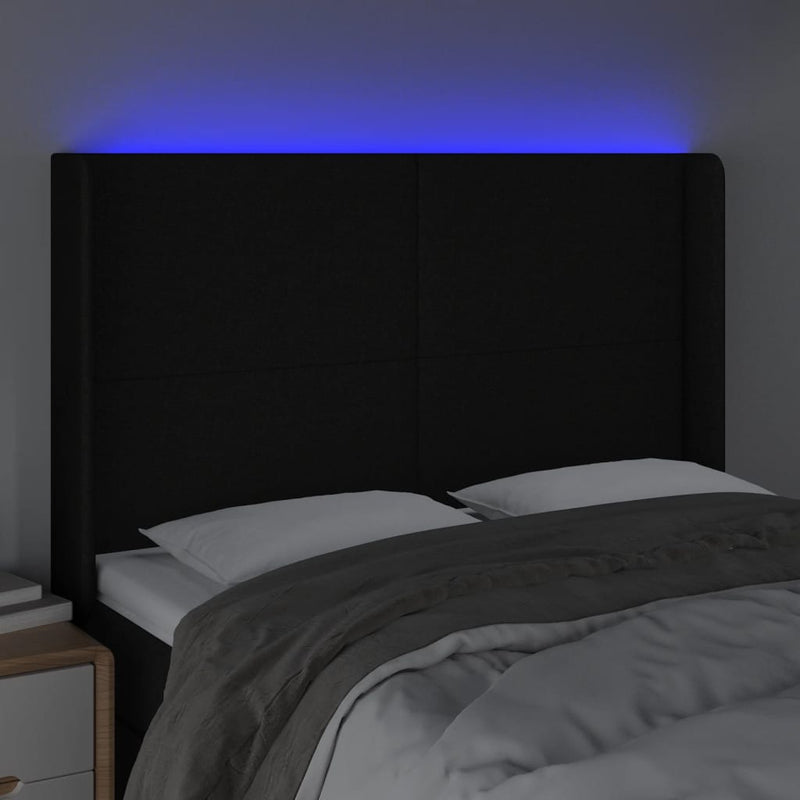 vidaXL fekete szövet LED-es fejtámla 147x16x118/128 cm