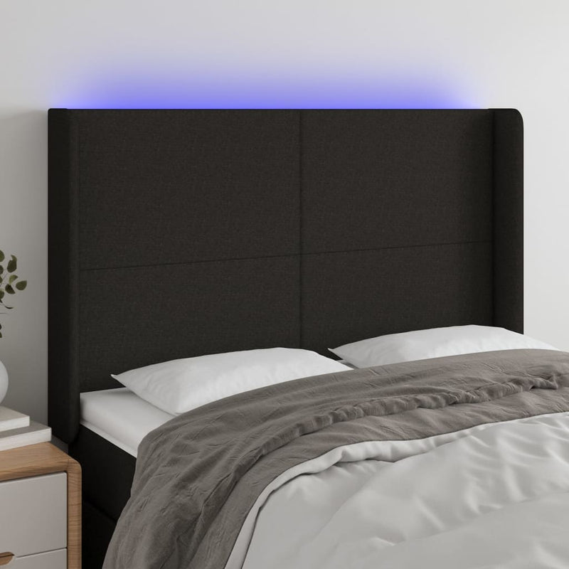 vidaXL fekete szövet LED-es fejtámla 147x16x118/128 cm