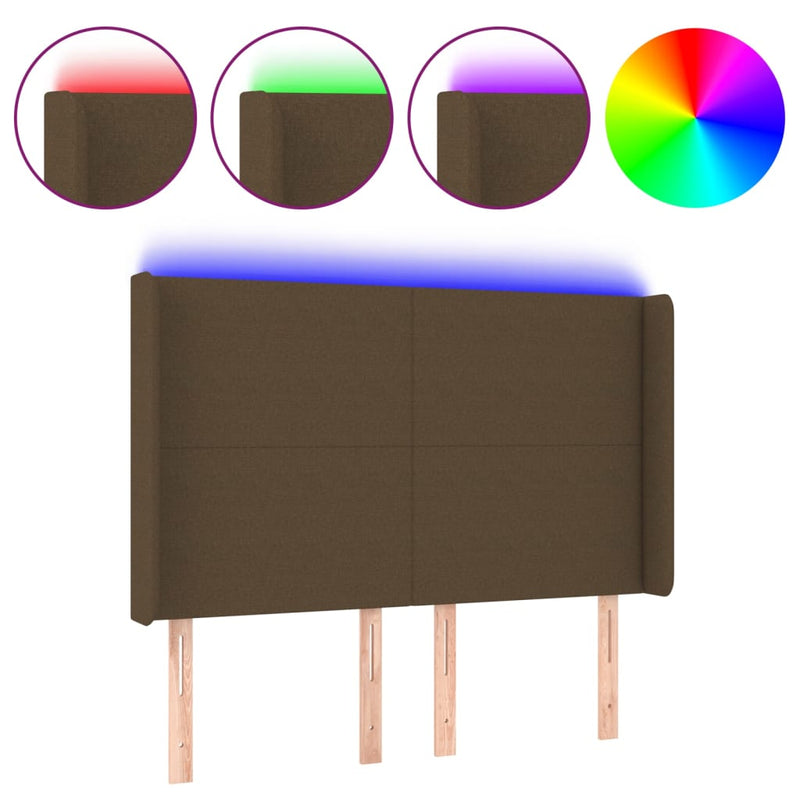vidaXL sötétbarna szövet LED-es fejtámla 147x16x118/128 cm