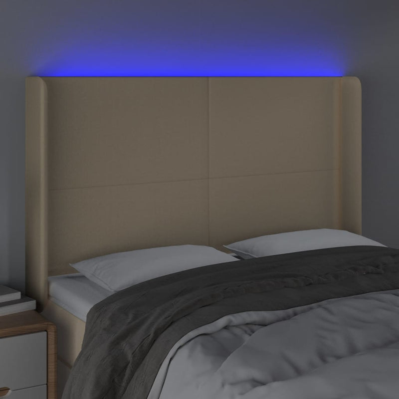 vidaXL krémszínű szövet LED-es fejtámla 147x16x118/128 cm