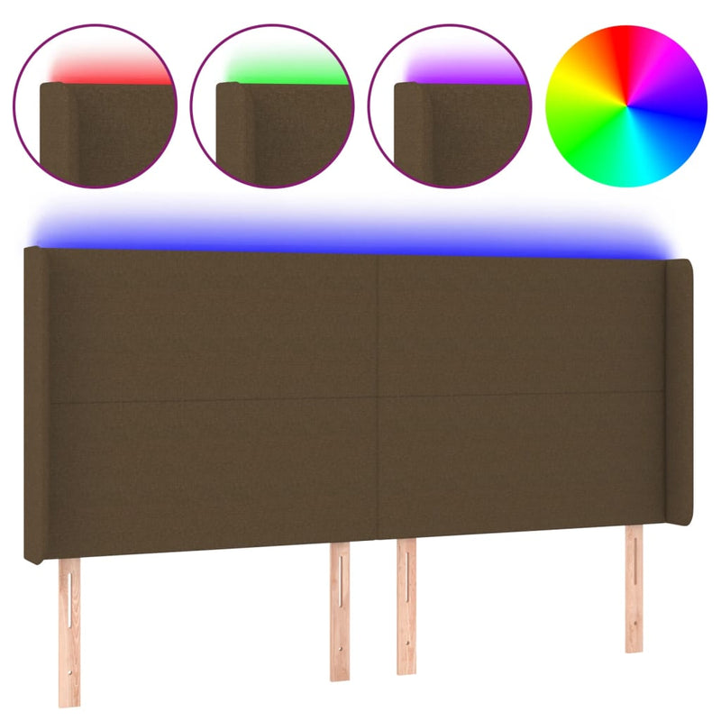 vidaXL sötétbarna szövet LED-es fejtámla 163x16x118/128 cm