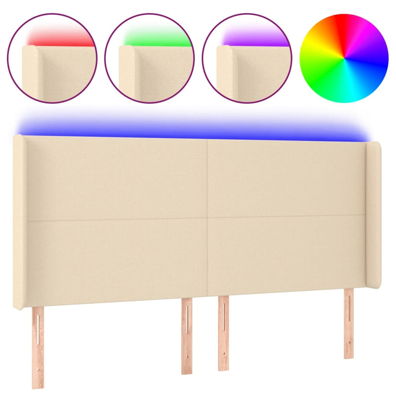 vidaXL krémszínű szövet LED-es fejtámla szárnyakkal 163x16x118/128 cm