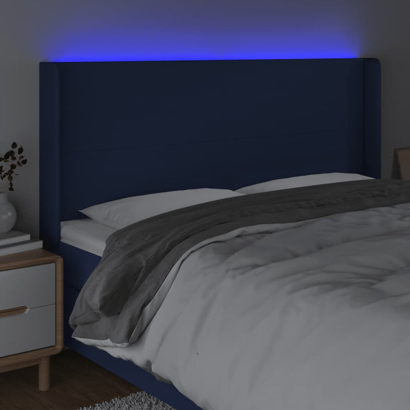 vidaXL kék szövet LED-es fejtámla 163x16x118/128 cm