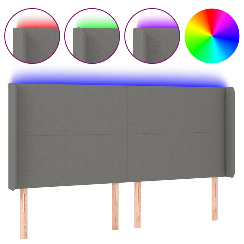 vidaXL sötétszürke szövet LED-es fejtámla 203x16x118/128 cm