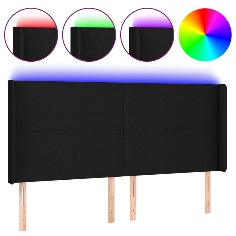 vidaXL fekete szövet LED-es fejtámla 203x16x118/128 cm