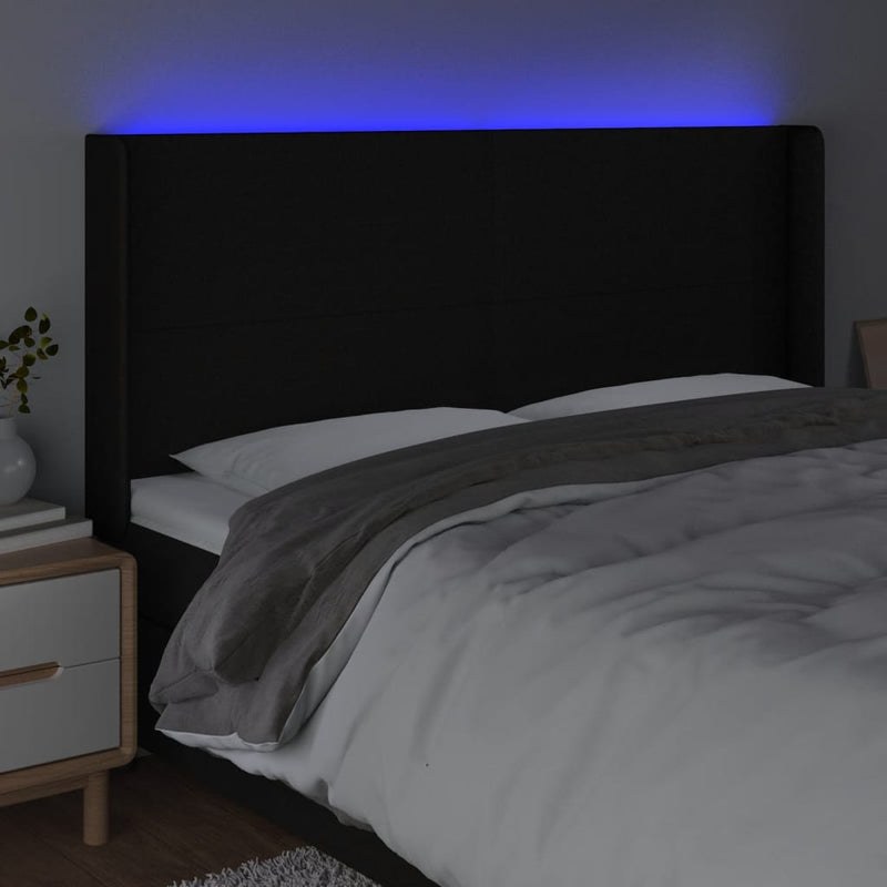 vidaXL fekete szövet LED-es fejtámla 203x16x118/128 cm