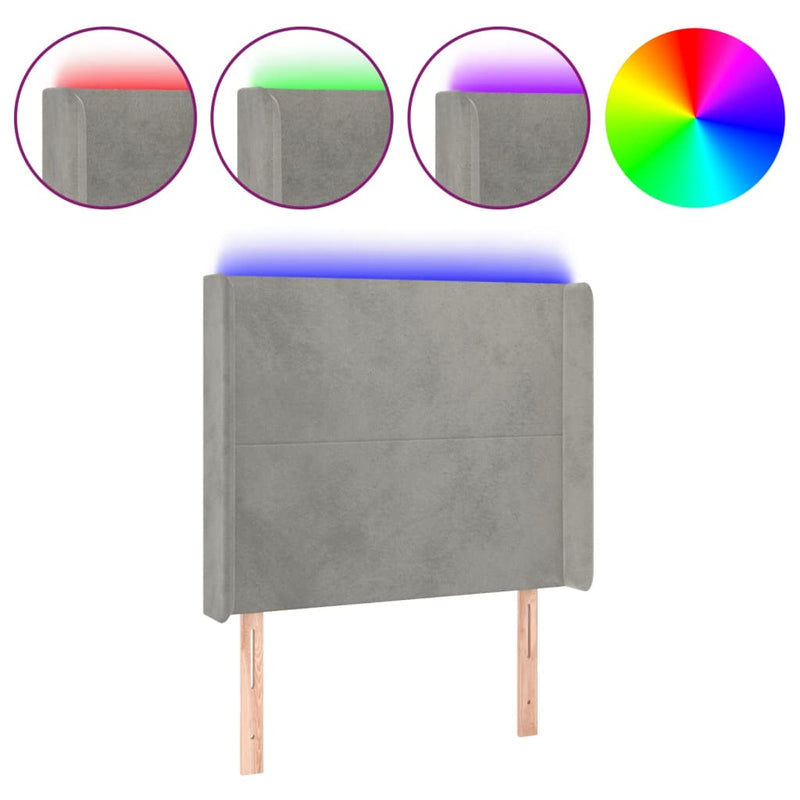 vidaXL világosszürke bársony LED-es fejtámla 83x16x118/128 cm