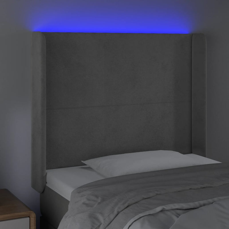 vidaXL világosszürke bársony LED-es fejtámla 83x16x118/128 cm