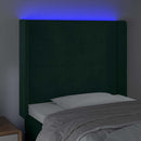 vidaXL sötétzöld bársony LED-es fejtámla 83x16x118/128 cm