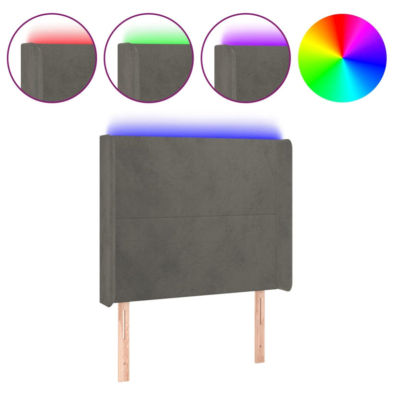vidaXL sötétszürke bársony LED-es fejtámla 93x16x118/128 cm