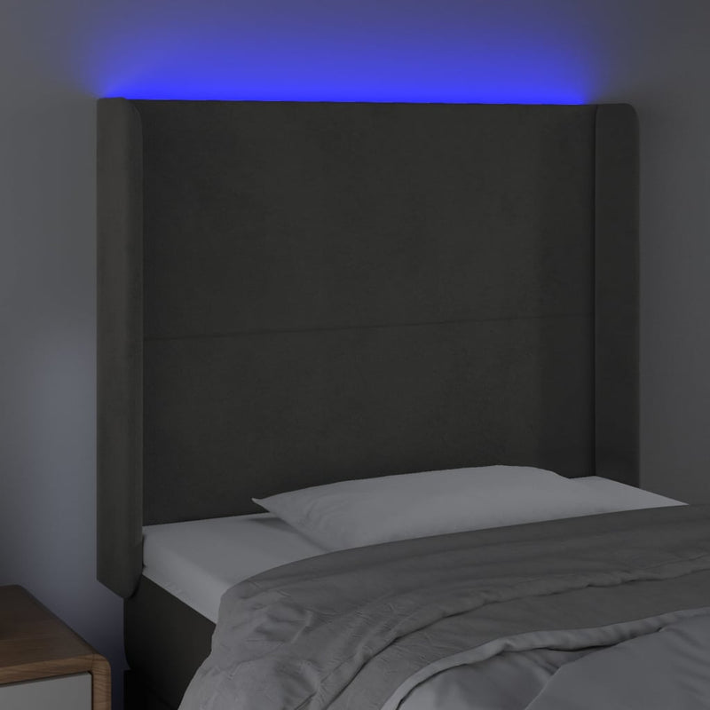 vidaXL sötétszürke bársony LED-es fejtámla 93x16x118/128 cm