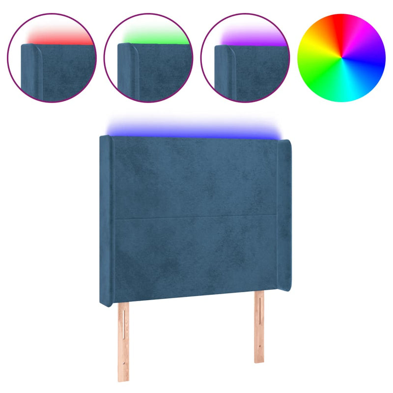 vidaXL sötétkék bársony LED-es fejtámla 93x16x118/128 cm