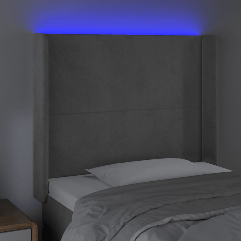 vidaXL világosszürke bársony LED-es fejtámla 103x16x118/128 cm