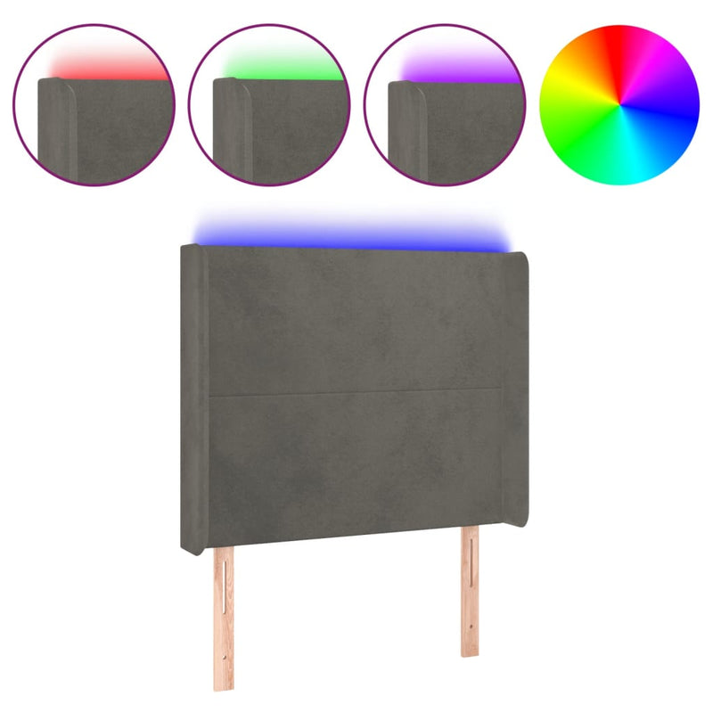 vidaXL sötétszürke bársony LED-es fejtámla 103x16x118/128 cm