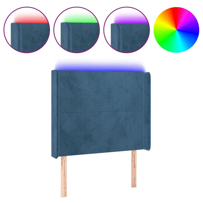vidaXL sötétkék bársony LED-es fejtámla 103x16x118/128 cm