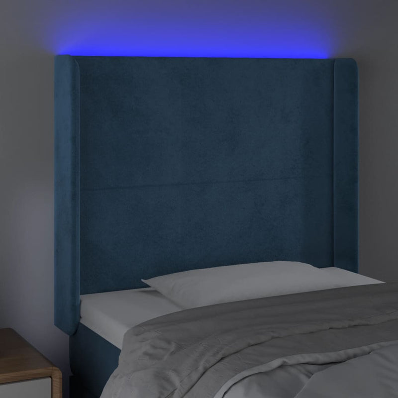 vidaXL sötétkék bársony LED-es fejtámla 103x16x118/128 cm