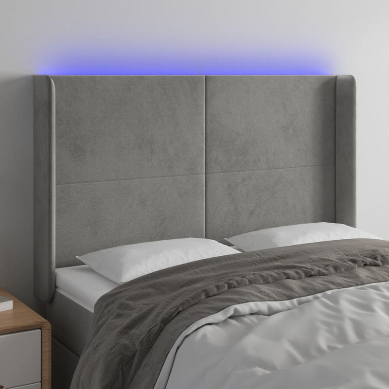 vidaXL világosszürke bársony LED-es fejtámla 147x16x118/128 cm