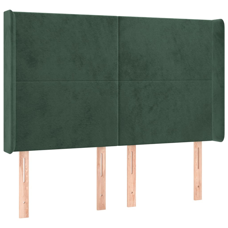 vidaXL sötétzöld bársony LED-es fejtámla 147x16x118/128 cm