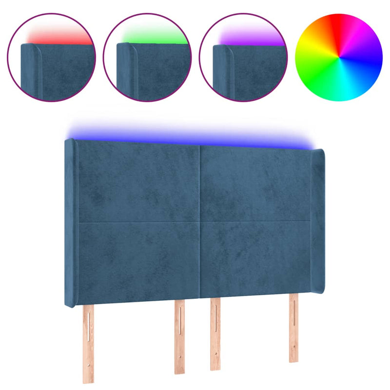 vidaXL sötétkék bársony LED-es fejtámla 147x16x118/128 cm